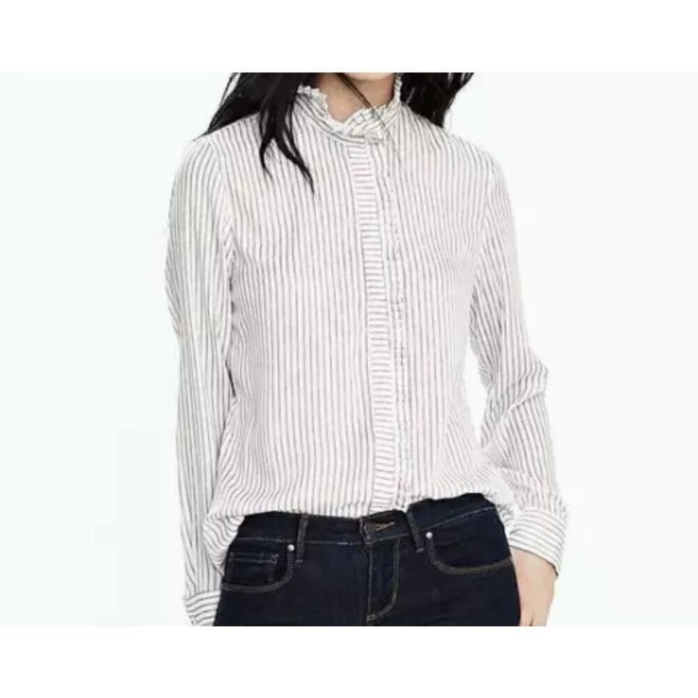 Banana republic, women’s striped ruffle, trim, blouse, size medium 